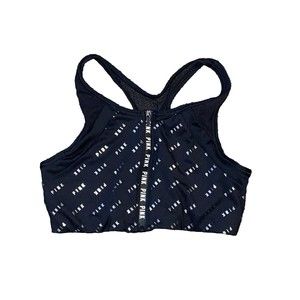 Victoria's Secret PINK Sports Bra M Black Logo Front Zip Ultimate Unlined
